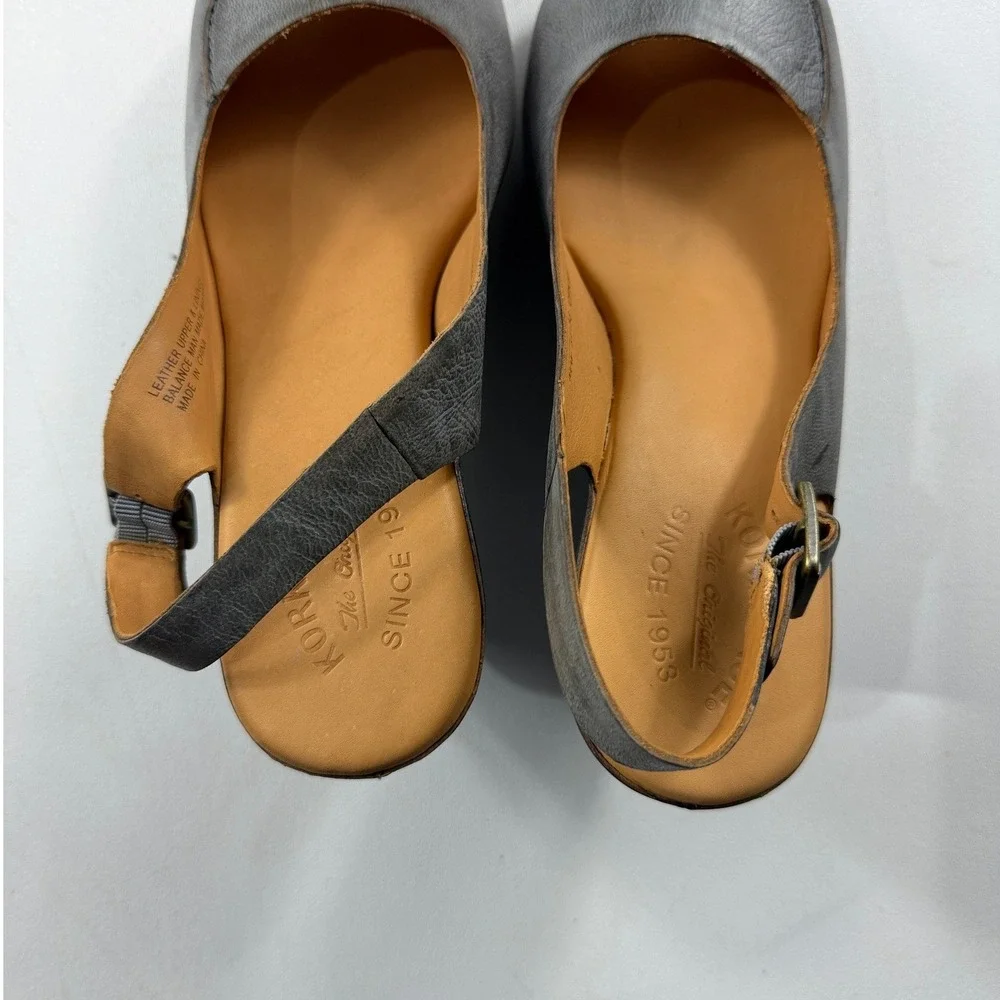 Kork-Ease Sharon Navy Leather Slingback Wedge Sandals Peep Toe K4193 Women 10
